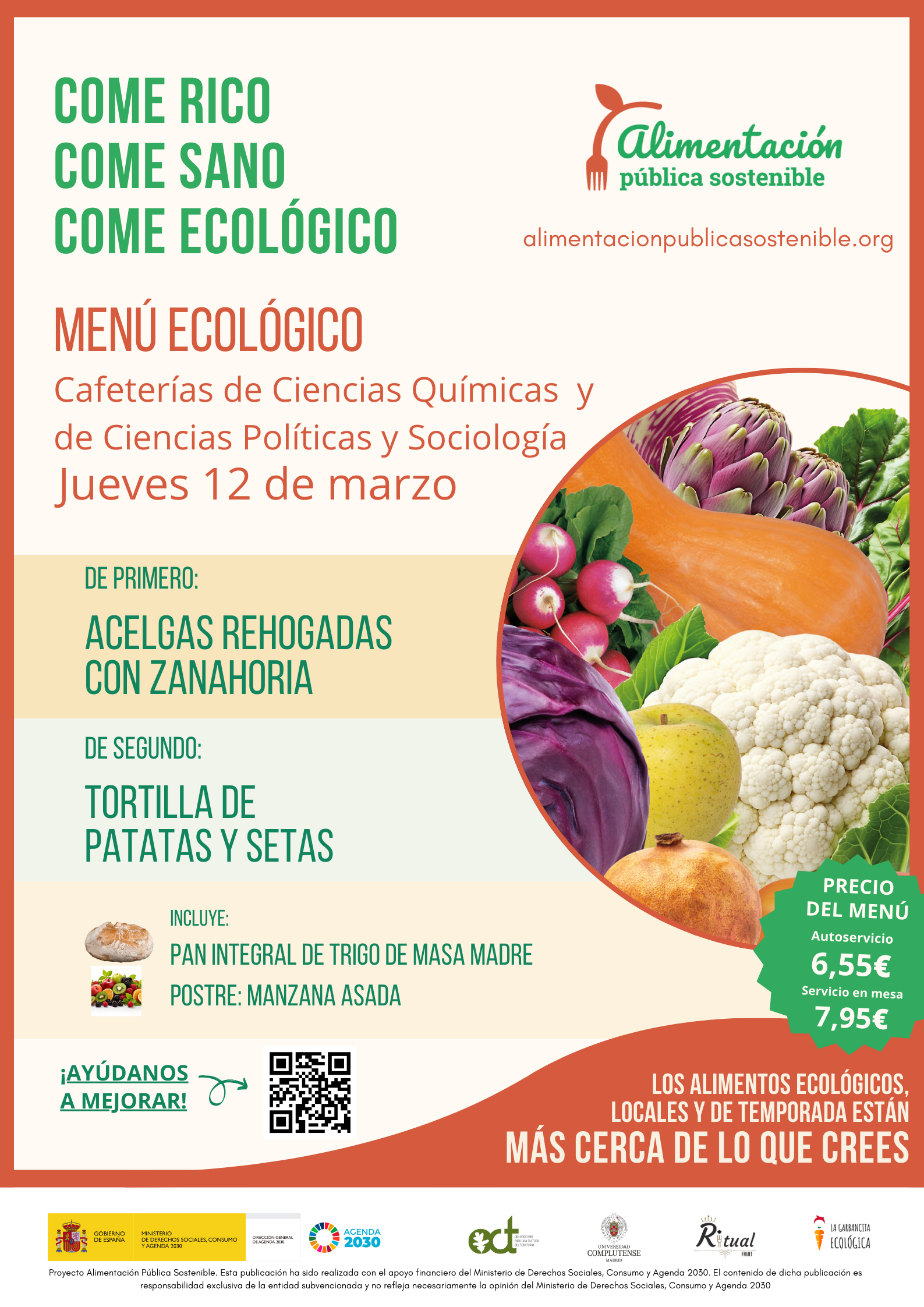 MENÚ ECOLÓGICO JUEVES 12 DE MARZO UCM