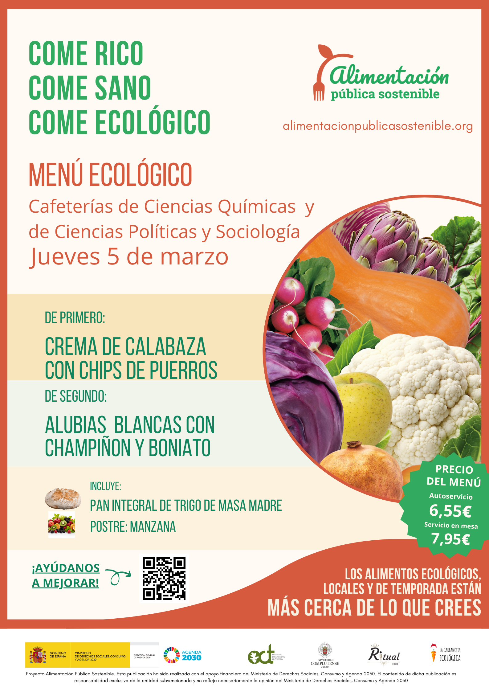 MENÚ ECOLÓGICO JUEVES 5 DE MARZO UCM