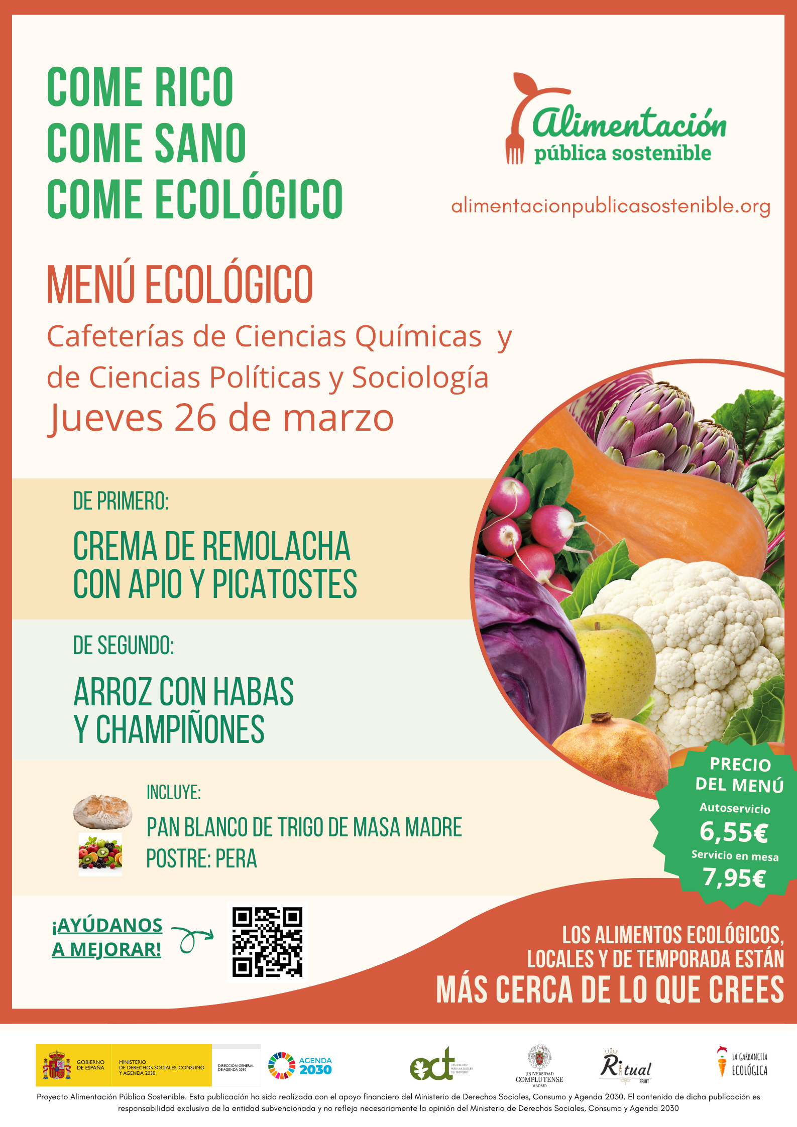 Menú ecológico jueves 26 de marzo en UCM