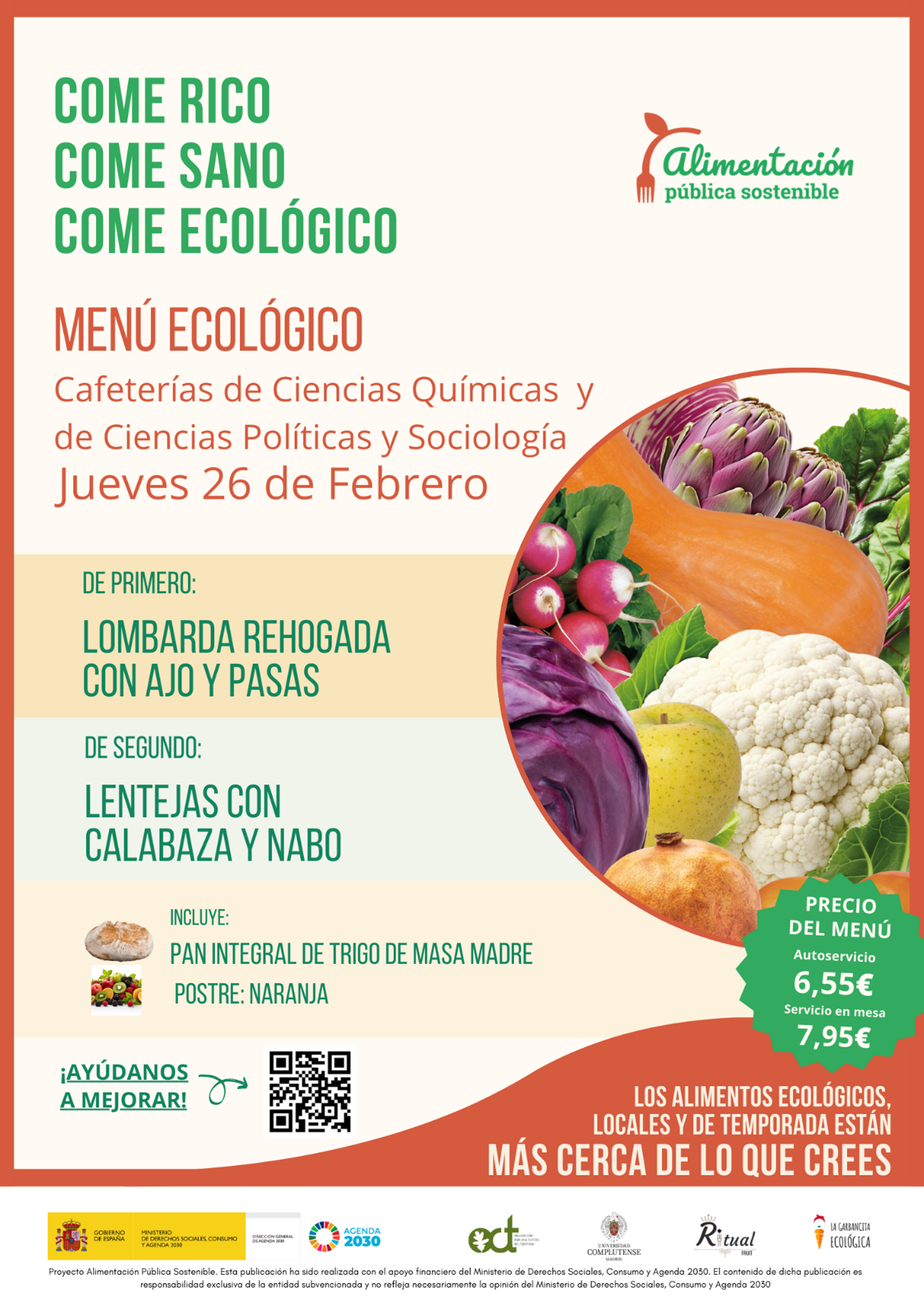 Menú Ecológico jueves 26 de febrero UCM