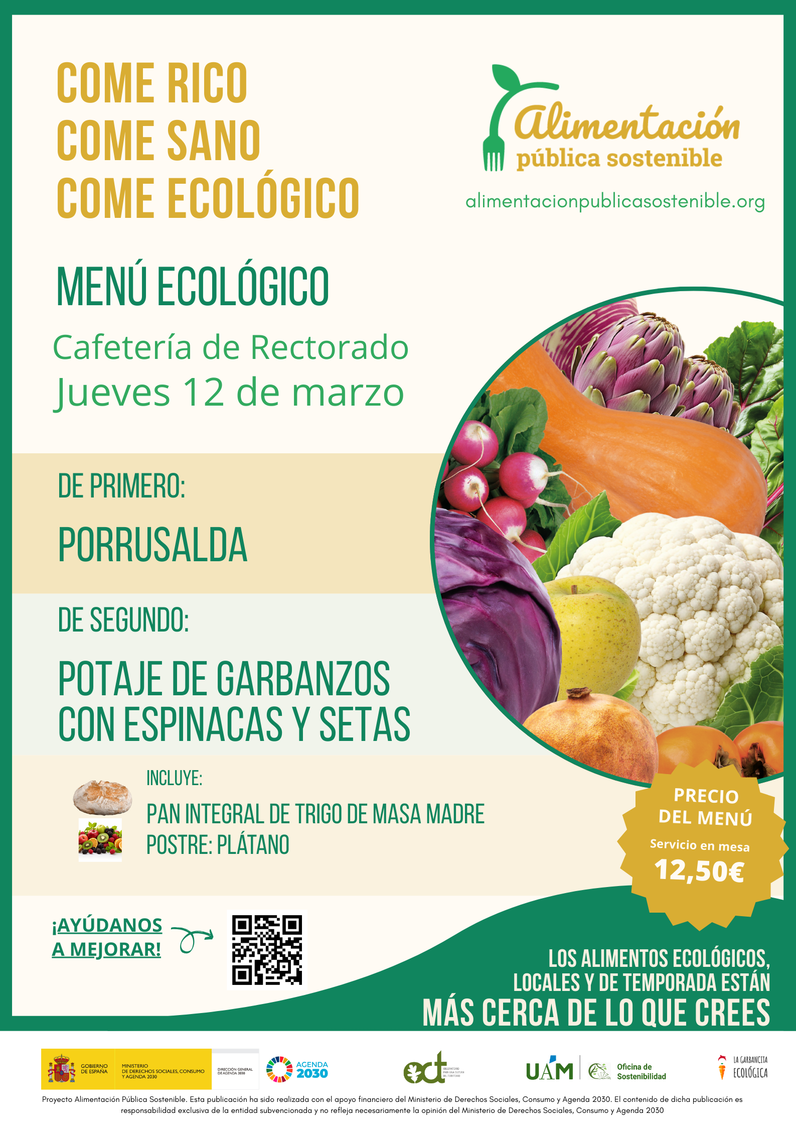 MENÚ ECOLÓGICO JUEVES 12 DE MARZO UAM