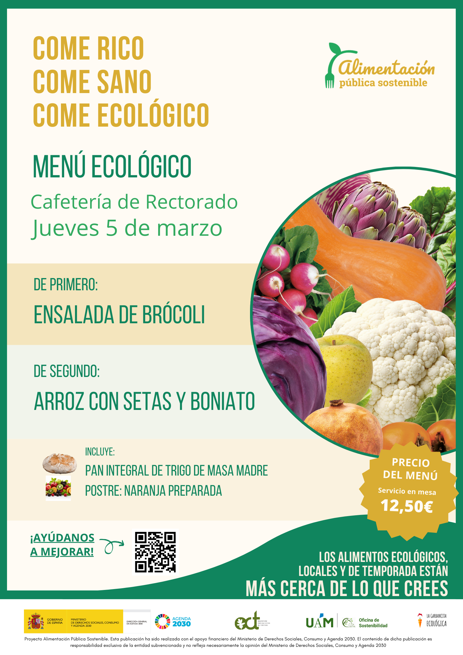 MENÚ ECOLÓGICO JUEVES 5 DE MARZO UAM