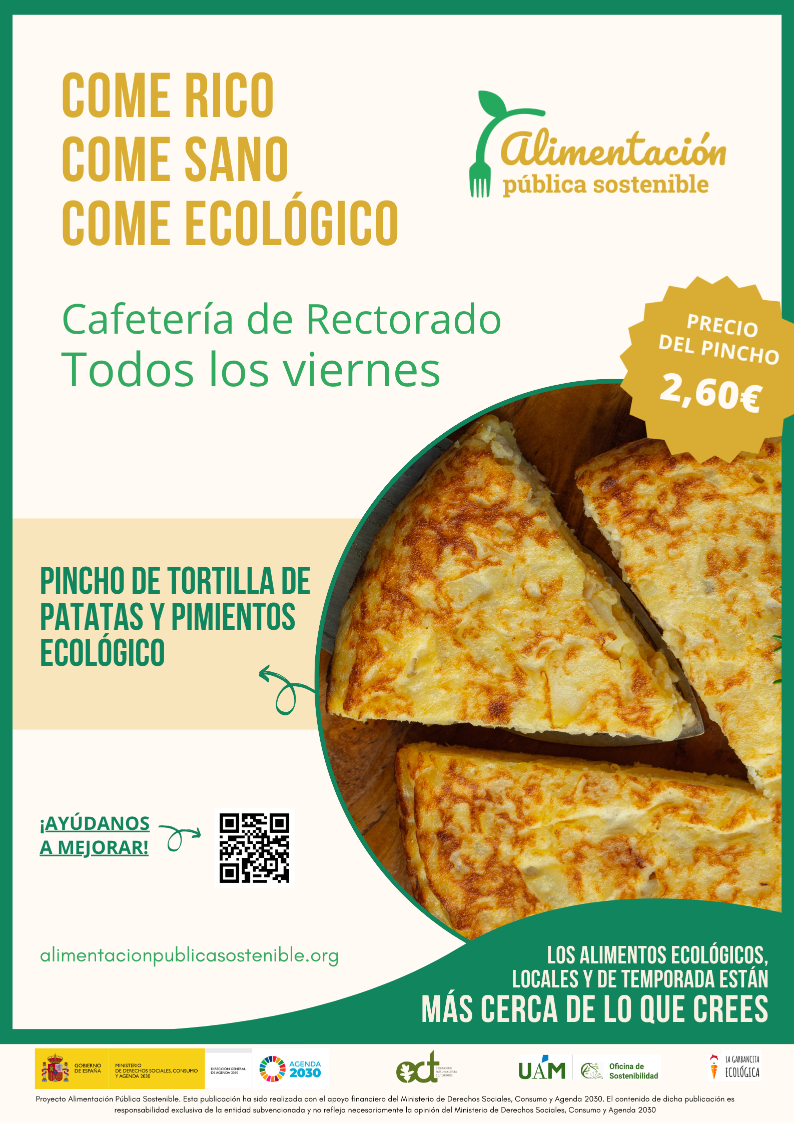 Nuevo pincho ecológico todos los viernes en la cafetería de Rectorado de la UAM